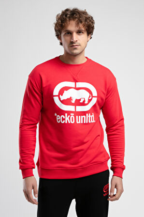 LIBERTY Kırmızı Bisiklet Yaka Baskılı Loose Fit Erkek Sweatshirt