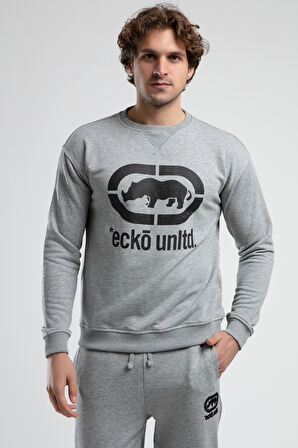 LIBERTY Gri Bisiklet Yaka Baskılı Loose Fit Erkek Sweatshirt