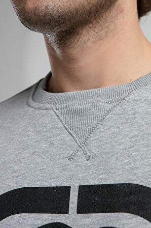 LIBERTY Gri Bisiklet Yaka Baskılı Loose Fit Erkek Sweatshirt