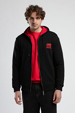 MAIDEN Siyah Kapüşonlu Nakışlı Standard Fit Erkek Sweatshirt