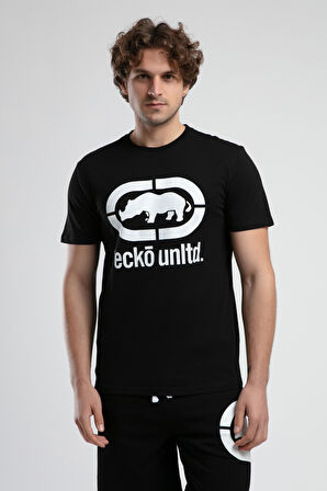 MARC Siyah_B Bisiklet Yaka Baskılı Standard Fit Erkek Tshirt