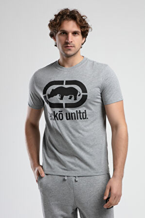 MARC Gri Bisiklet Yaka Baskılı Standard Fit Erkek Tshirt