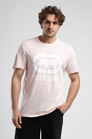 MARC Pembe Bisiklet Yaka Baskılı Standard Fit Erkek Tshirt