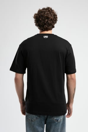 MONSEY Siyah Bisiklet Yaka Baskılı Oversize Erkek Tshirt