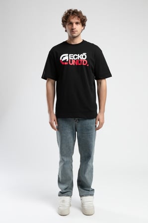 MONSEY Siyah Bisiklet Yaka Baskılı Oversize Erkek Tshirt