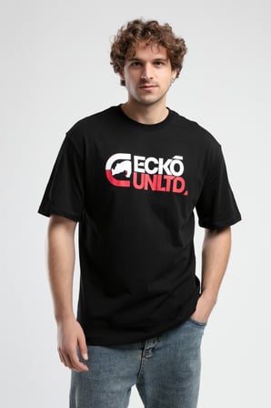 MONSEY Siyah Bisiklet Yaka Baskılı Oversize Erkek Tshirt