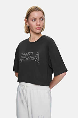 HELENA Antrasit Bisiklet Yaka  Oversize  Kadın Tshirt