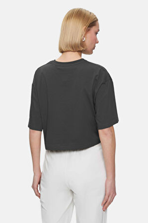 HELENA Antrasit Bisiklet Yaka  Oversize  Kadın Tshirt
