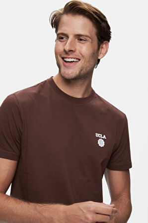 BASS Kahve Bisiklet Yaka Baskılı Standard Fit Erkek Tshirt