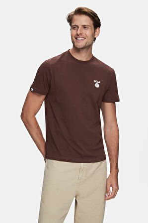 BASS Kahve Bisiklet Yaka Baskılı Standard Fit Erkek Tshirt