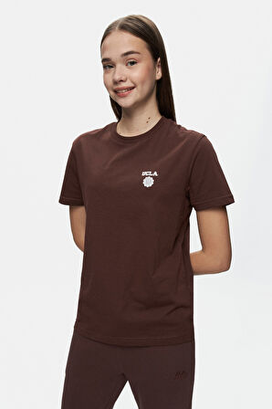 BASS Kahve Bisiklet Yaka Baskılı Standard Fit Erkek Tshirt