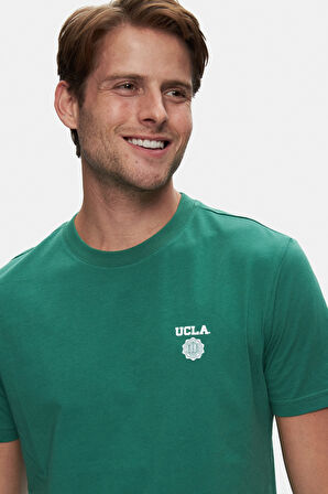 BASS Yeşil Bisiklet Yaka Baskılı Standard Fit Erkek Tshirt