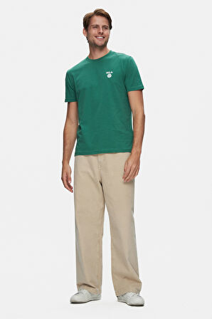 BASS Yeşil Bisiklet Yaka Baskılı Standard Fit Erkek Tshirt