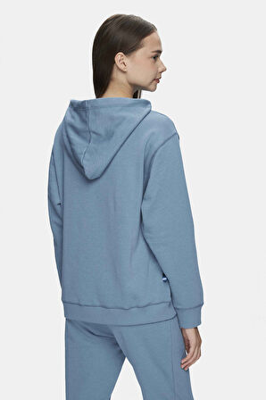 WEBER Mavi Bisiklet Yaka Nakışlı Oversize Kadın Sweatshirt