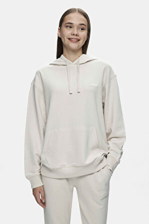 WEBER Bej Bisiklet Yaka Nakışlı Oversize Kadın Sweatshirt