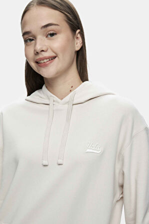 WEBER Bej Bisiklet Yaka Nakışlı Oversize Kadın Sweatshirt