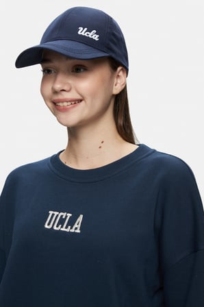 OLVERA Lacivert Bisiklet Yaka Nakışlı Loose Fit Kadın Sweatshirt