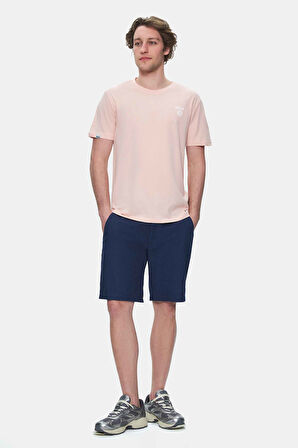 BASS Toz Pembe Bisiklet Yaka Baskılı Standard Fit Erkek Tshirt