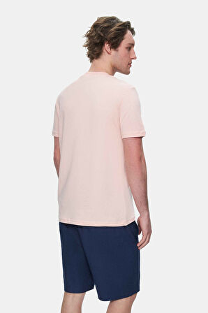BASS Toz Pembe Bisiklet Yaka Baskılı Standard Fit Erkek Tshirt