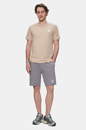 BASS Açık Kahve Bisiklet Yaka Baskılı Standard Fit Erkek Tshirt