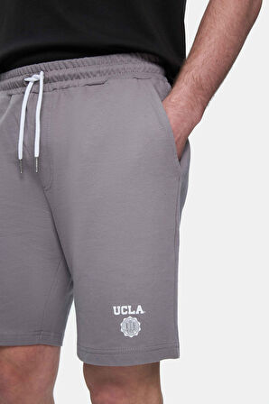 FOWLER Koyu Gri Baskılı Baskılı Standard Fit Erkek Örme Şort