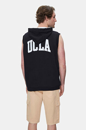 HEWITT Siyah Nakışlı Sıfır Kol Sweatshırt  Oversize  Erkek Sweatshirt