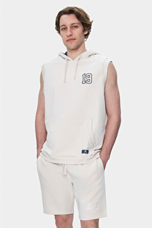 HEWITT Kemik Rengi Nakışlı Sıfır Kol Sweatshırt  Oversize  Erkek Sweatshirt