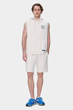 HEWITT Kemik Rengi Nakışlı Sıfır Kol Sweatshırt  Oversize  Erkek Sweatshirt