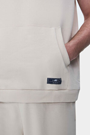 HEWITT Kemik Rengi Nakışlı Sıfır Kol Sweatshırt  Oversize  Erkek Sweatshirt