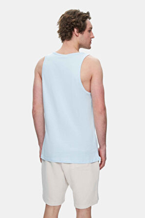 PEBBLE Gök Mavi Sıfır Kol Baskılı Oversize  Erkek Tshirt