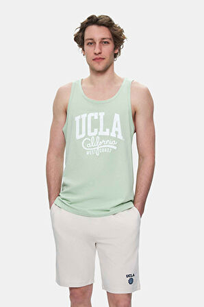 PEBBLE Duman Yeşili Sıfır Kol Baskılı Oversize  Erkek Tshirt