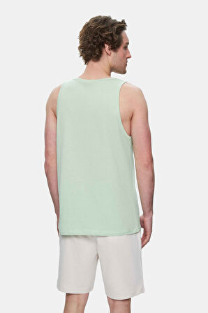 PEBBLE Duman Yeşili Sıfır Kol Baskılı Oversize  Erkek Tshirt