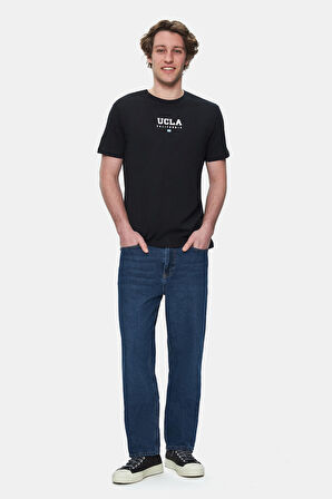 SHERMAN Siyah Bisiklet Yaka Baskılı Standard Fit Erkek Tshirt