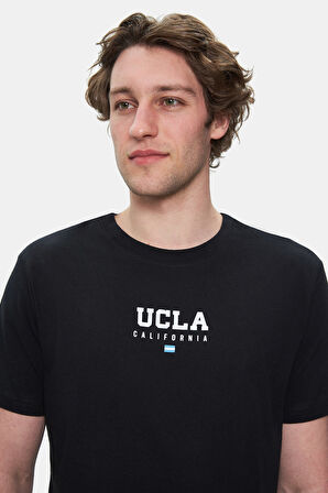 SHERMAN Siyah Bisiklet Yaka Baskılı Standard Fit Erkek Tshirt