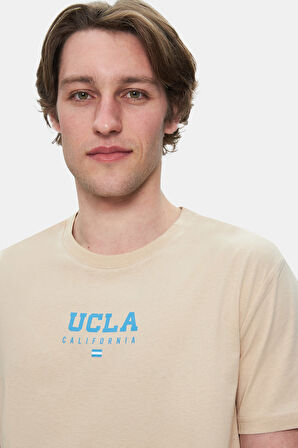 SHERMAN Sütlü Kahve Bisiklet Yaka Baskılı Standard Fit Erkek Tshirt