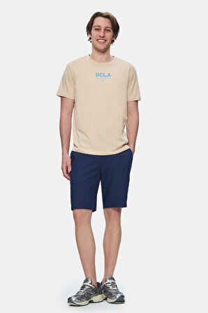 SHERMAN Sütlü Kahve Bisiklet Yaka Baskılı Standard Fit Erkek Tshirt