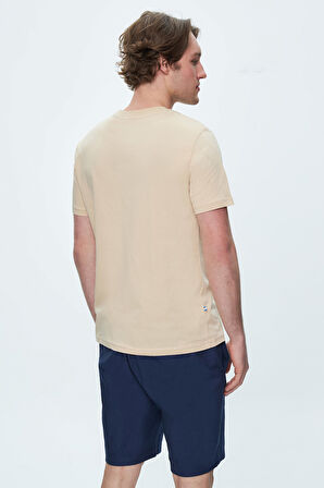 SHERMAN Sütlü Kahve Bisiklet Yaka Baskılı Standard Fit Erkek Tshirt