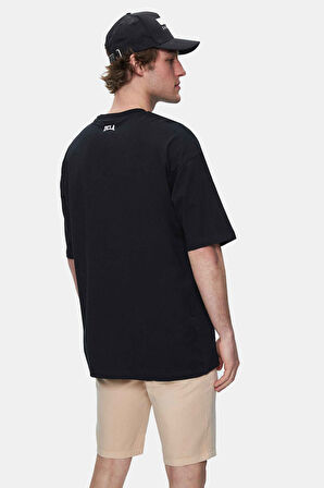 AIRE Siyah Bisiklet Yaka Baskılı Oversize Erkek Tshirt