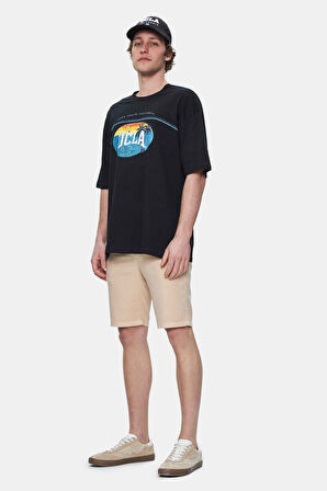AIRE Siyah Bisiklet Yaka Baskılı Oversize Erkek Tshirt