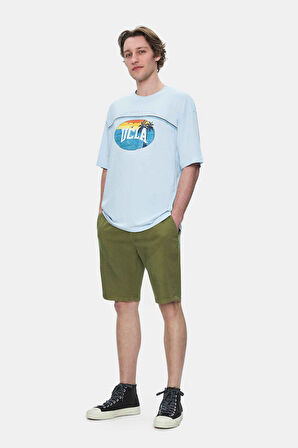 AIRE Gök Mavi Bisiklet Yaka Baskılı Oversize Erkek Tshirt