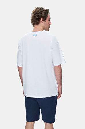 AIRE Beyaz Bisiklet Yaka Baskılı Oversize Erkek Tshirt