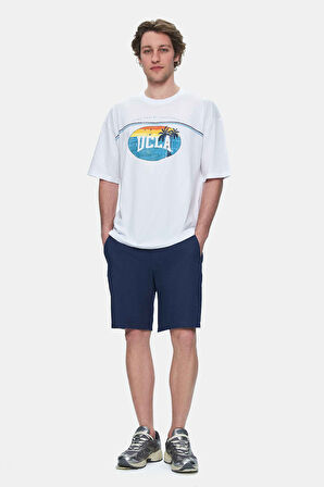 AIRE Beyaz Bisiklet Yaka Baskılı Oversize Erkek Tshirt