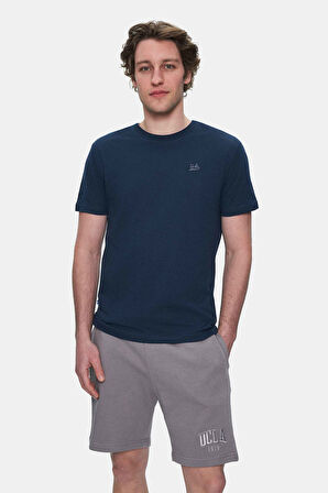 HARPER Lacivert Bisiklet Yaka Nakışlı Standard Fit Erkek Tshirt