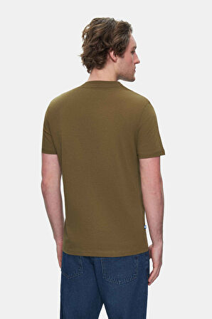 HARPER Koyu Haki Bisiklet Yaka Nakışlı Standard Fit Erkek Tshirt