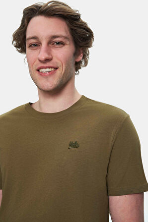 HARPER Koyu Haki Bisiklet Yaka Nakışlı Standard Fit Erkek Tshirt
