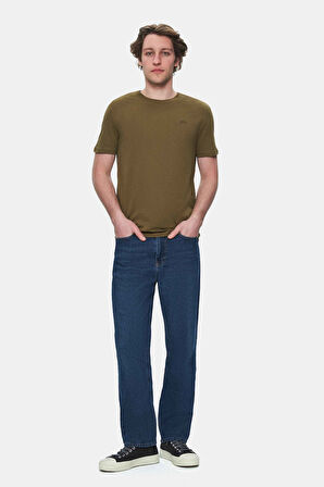 HARPER Koyu Haki Bisiklet Yaka Nakışlı Standard Fit Erkek Tshirt