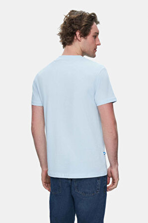 HARPER Gök Mavi Bisiklet Yaka Nakışlı Standard Fit Erkek Tshirt
