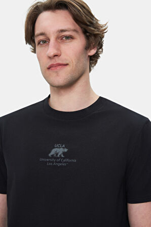 HARPER Siyah Bisiklet Yaka Nakışlı Standard Fit Erkek Tshirt