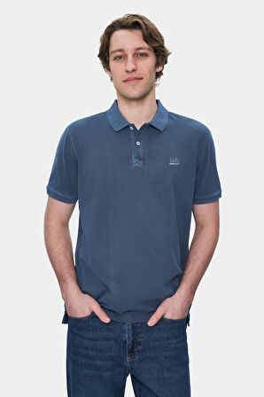 GERARD Lacivert Polo Yaka Nakışlı Standard Fit Erkek Tshirt