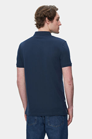 QUINTON Lacivert Polo Yaka Nakışlı Standard Fit Erkek Tshirt